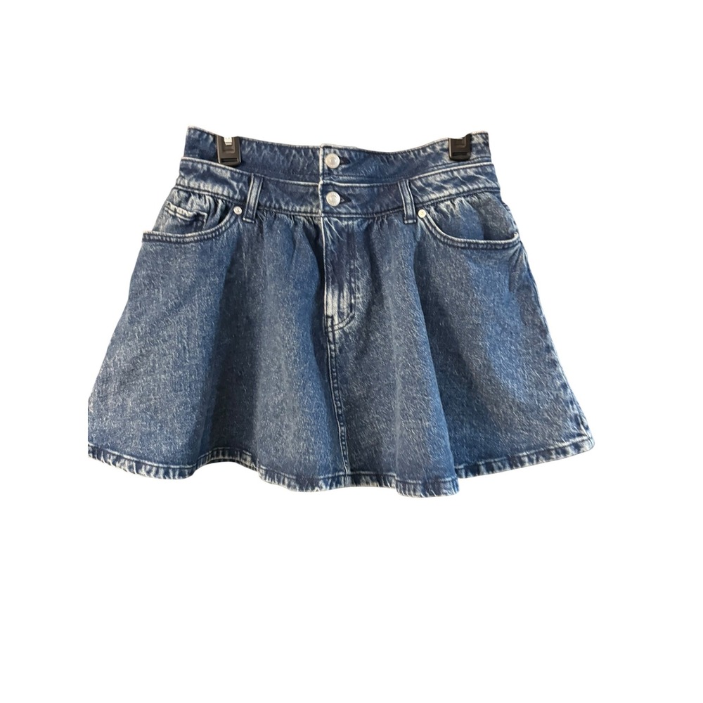 Scoop Women Blue Denim Mini Skirt High Waisted Pleated Skater Size 6